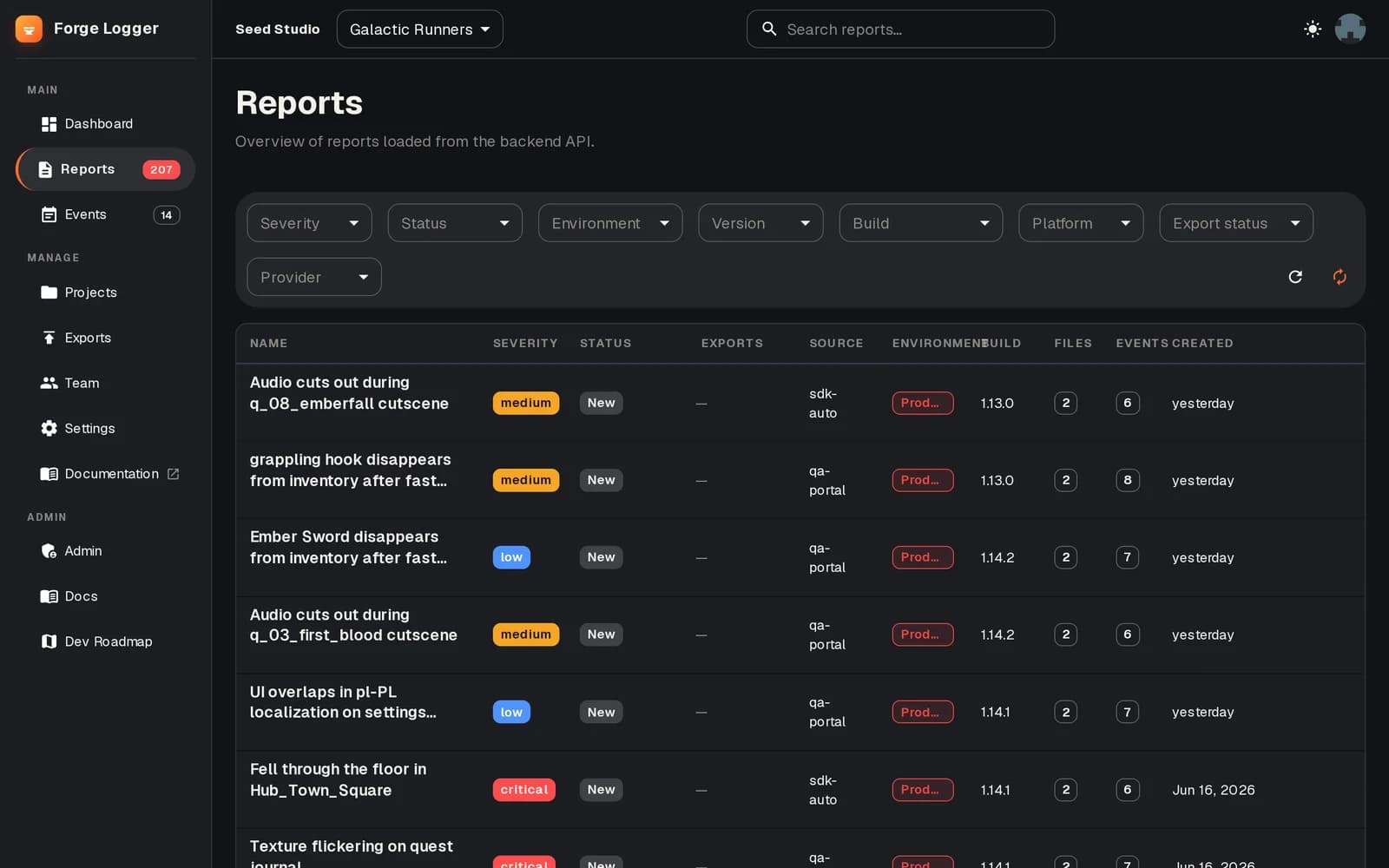 Every report, triaged — Forge Logger